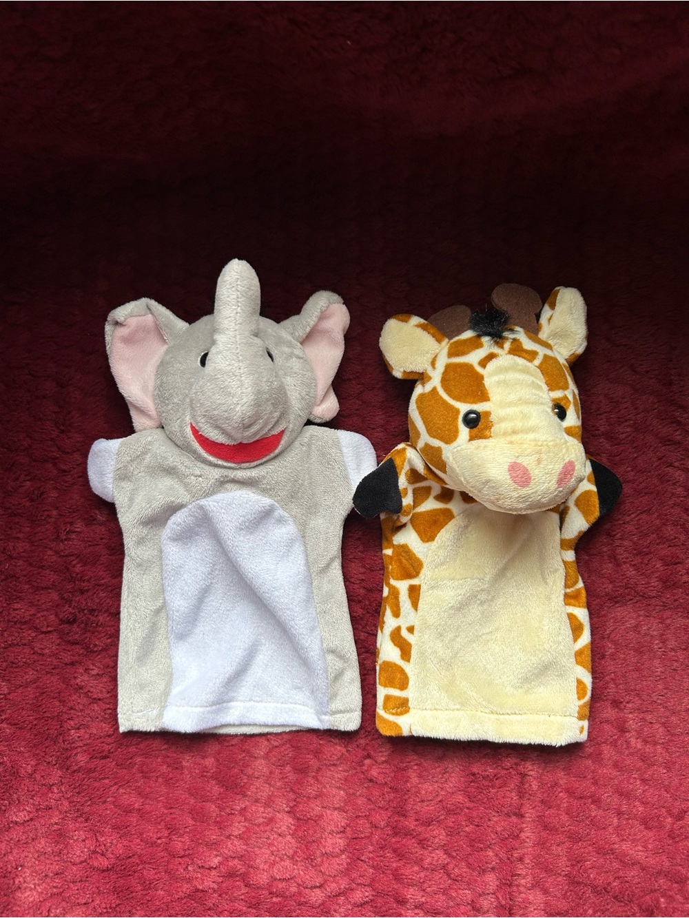Giraffe & Elephant Jungle Animal Hand puppet 8" Plush Stuffed Set Of 2